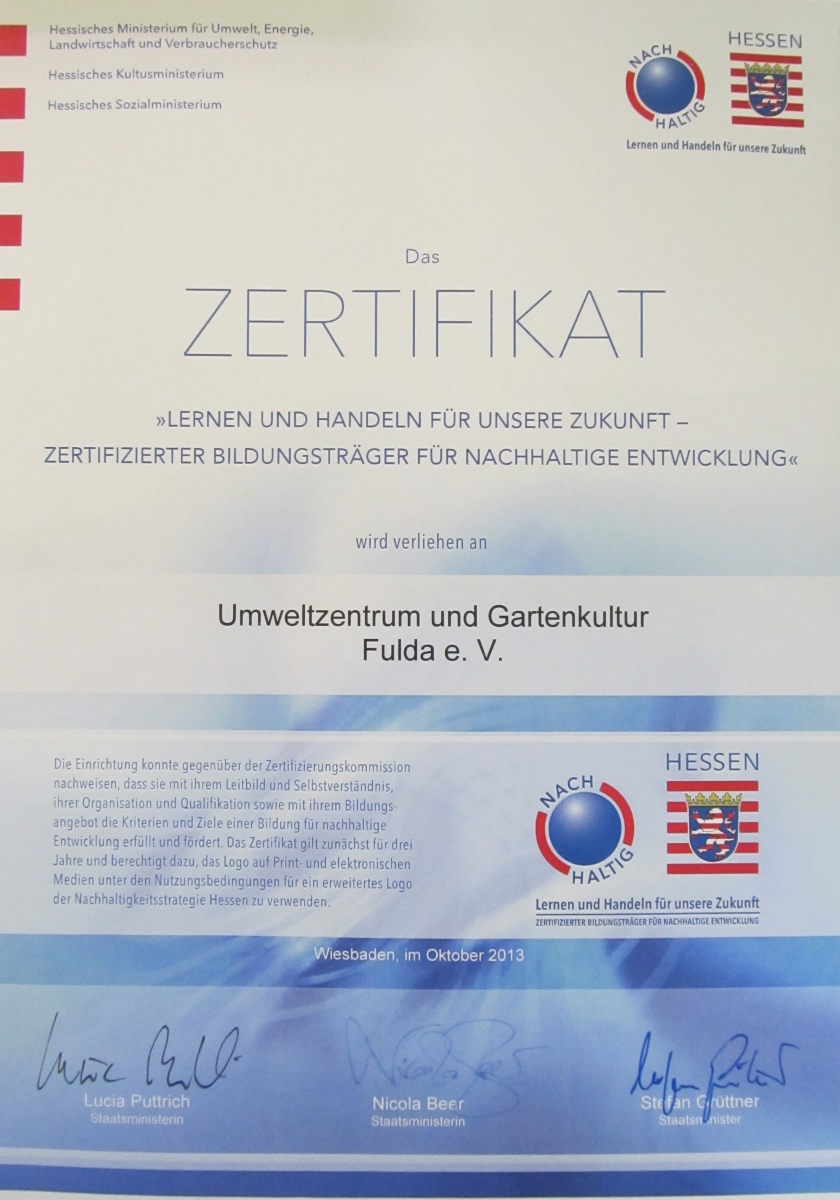 Zertifikat Umweltzentrum Fulda klein